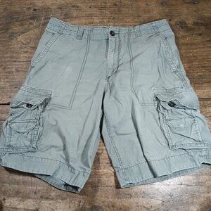 Aeropostale Cargo Shorts Men Sz 34 Gray/Green Y2K Utility Skater Pockets Cotton